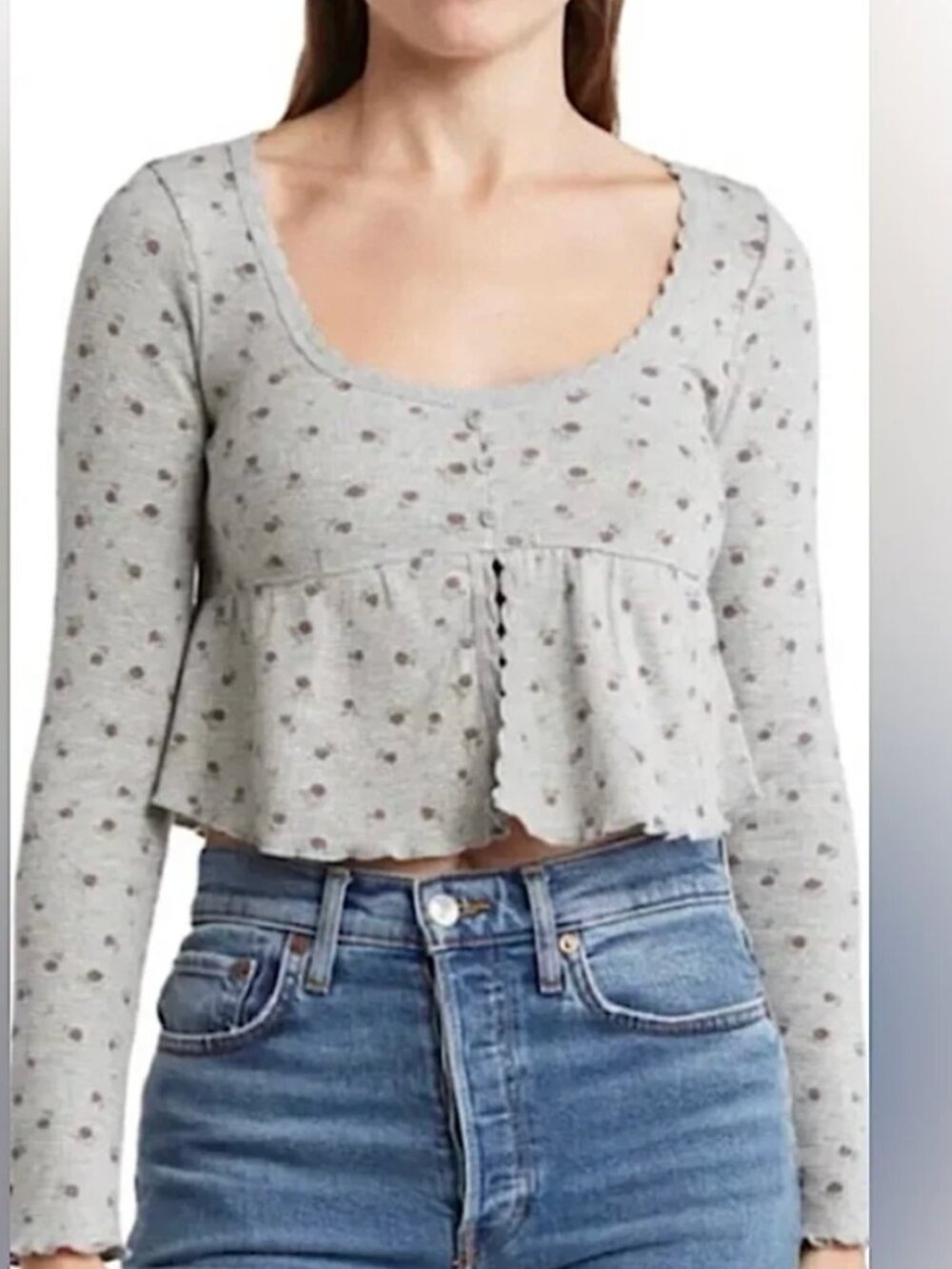 SALE - Gray Floral Peplum Crop Top, size Large, NWT